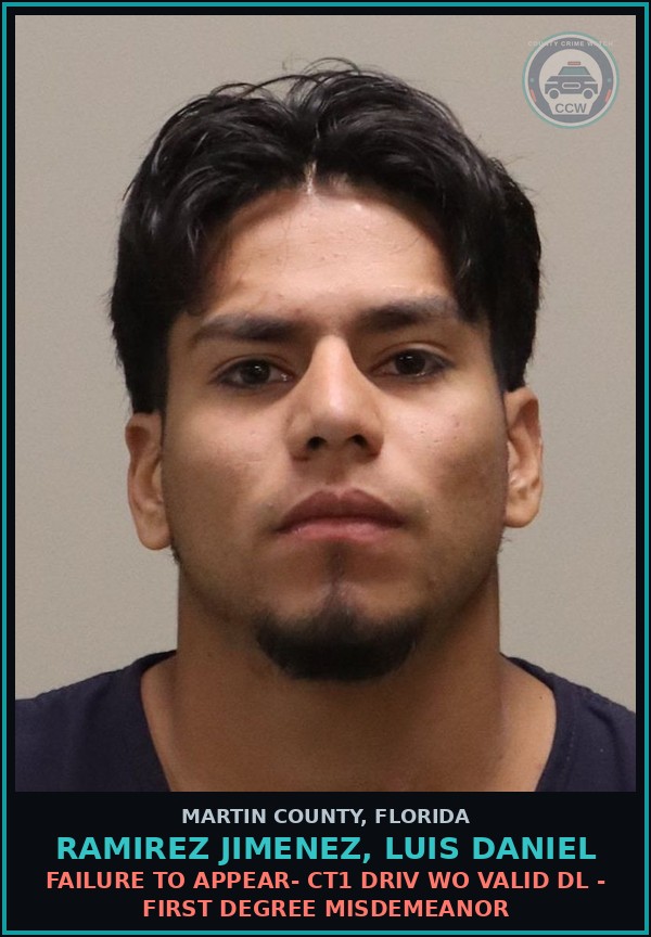 Booking mugshot of RAMIREZ JIMENEZ, LUIS DANIEL in Martin County