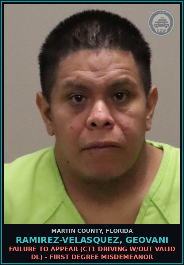 Booking mugshot of RAMIREZ-VELASQUEZ, GEOVANI in Martin County