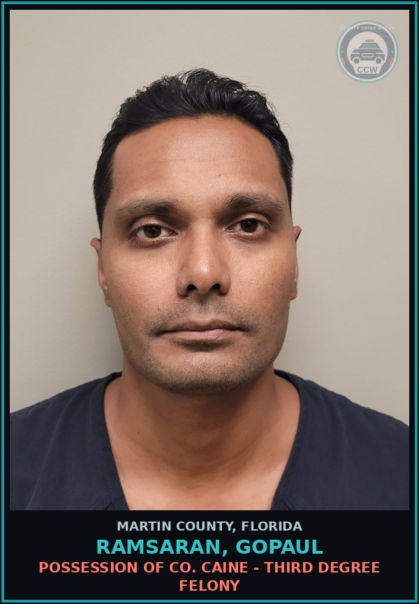 Booking mugshot of RAMSARAN, GOPAUL in Martin County