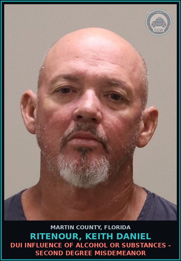 Booking mugshot of RITENOUR, KEITH DANIEL in Martin County