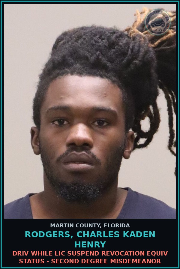 Booking mugshot of RODGERS, CHARLES KADEN HENRY in Martin County