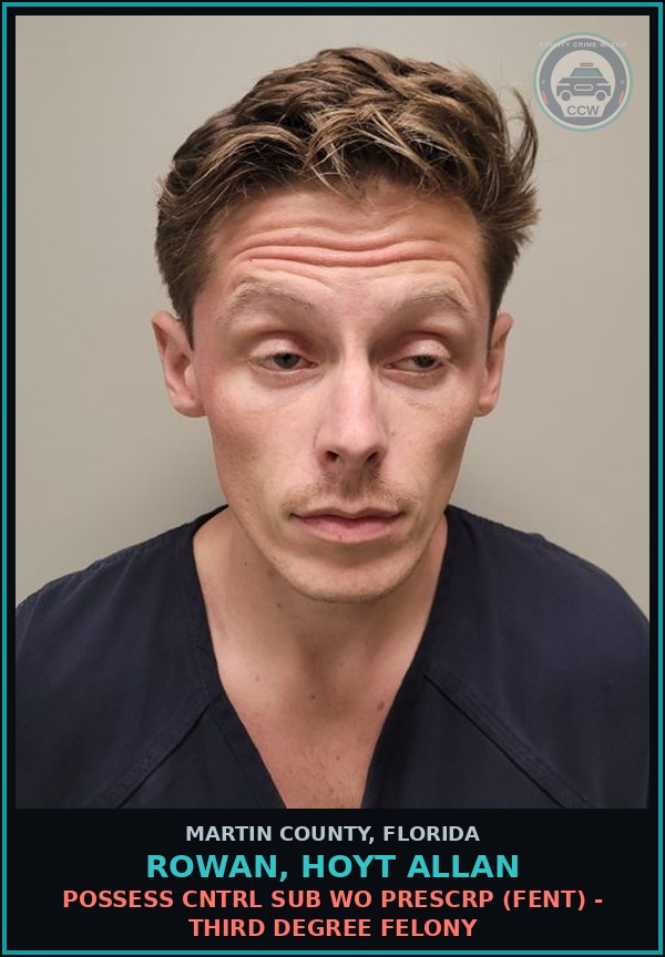 Booking mugshot of ROWAN, HOYT ALLAN in Martin County