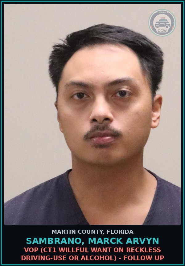 Booking mugshot of SAMBRANO, MARCK ARVYN in Martin County
