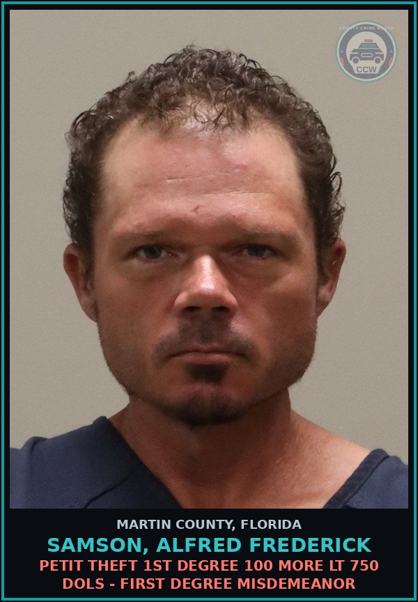 Booking mugshot of SAMSON, ALFRED FREDERICK in Martin County
