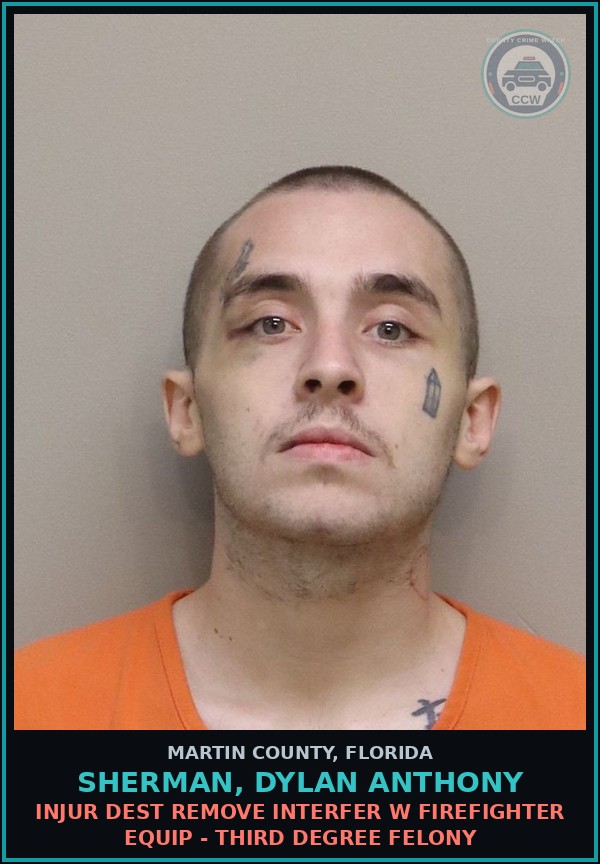 Booking mugshot of SHERMAN, DYLAN ANTHONY in Martin County