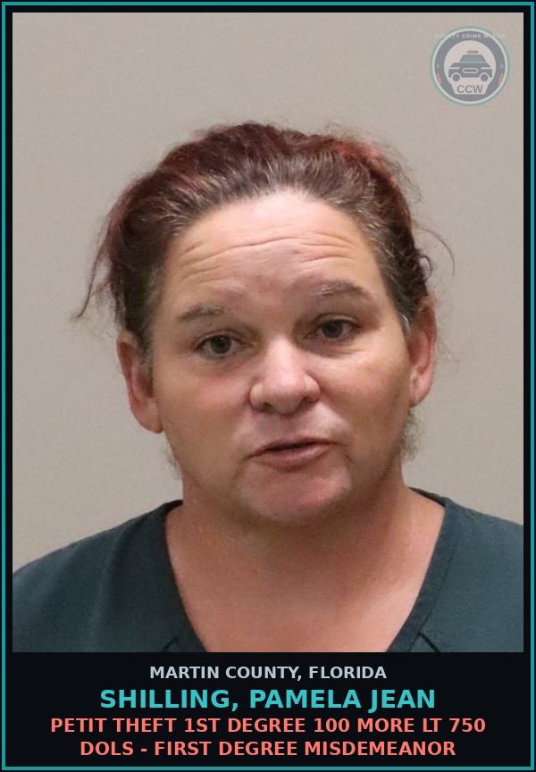 Booking mugshot of SHILLING, PAMELA JEAN in Martin County