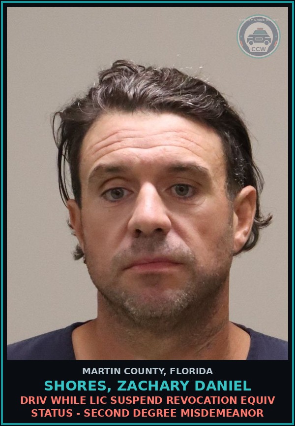 Booking mugshot of Shores, ZACHARY DANIEL in Martin County