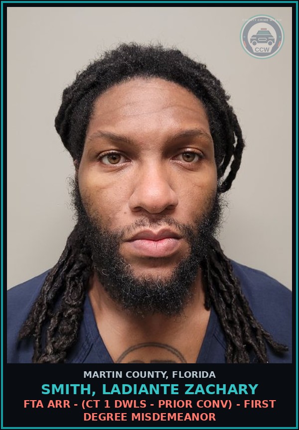 Booking mugshot of SMITH, LADIANTE ZACHARY in Martin County