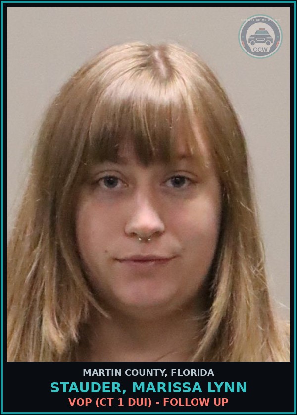 Booking mugshot of STAUDER, MARISSA LYNN in Martin County