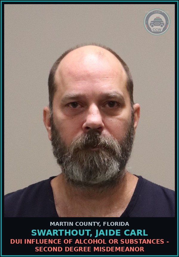 Booking mugshot of SWARTHOUT, JAIDE CARL in Martin County