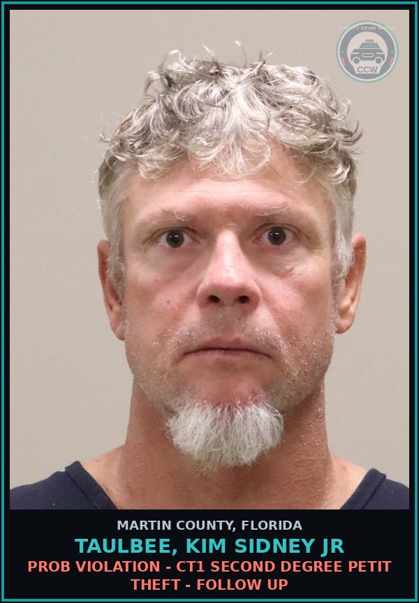 Booking mugshot of TAULBEE, KIM SIDNEY JR in Martin County