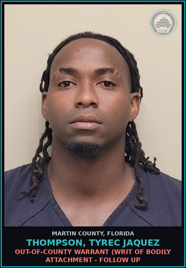 Booking mugshot of THOMPSON, TYREC JAQUEZ in Martin County