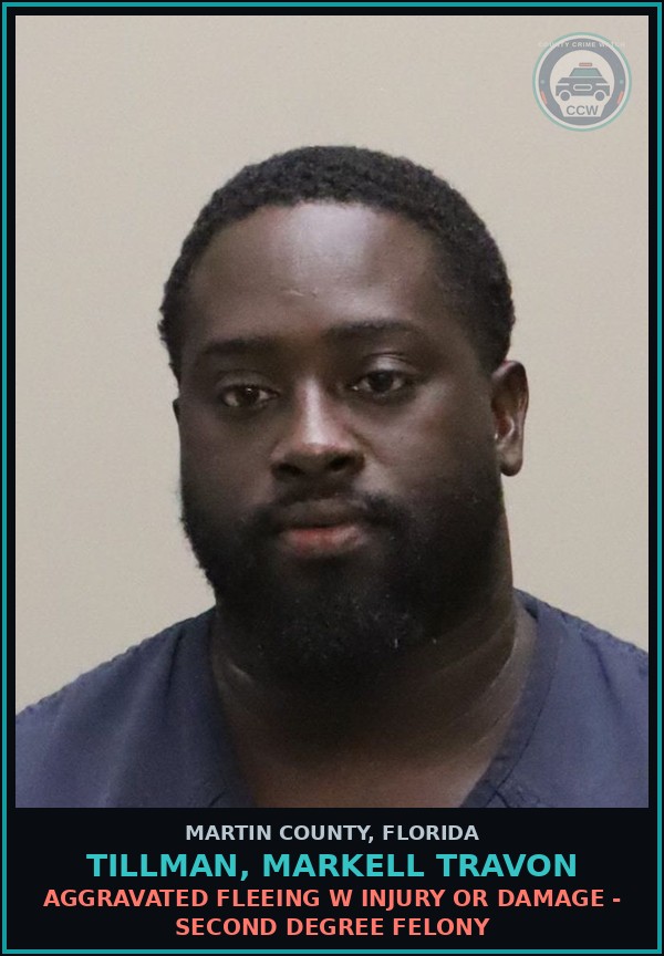 Booking mugshot of TILLMAN, MARKELL TRAVON in Martin County
