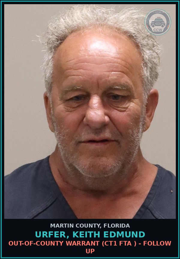 Booking mugshot of URFER, KEITH EDMUND in Martin County