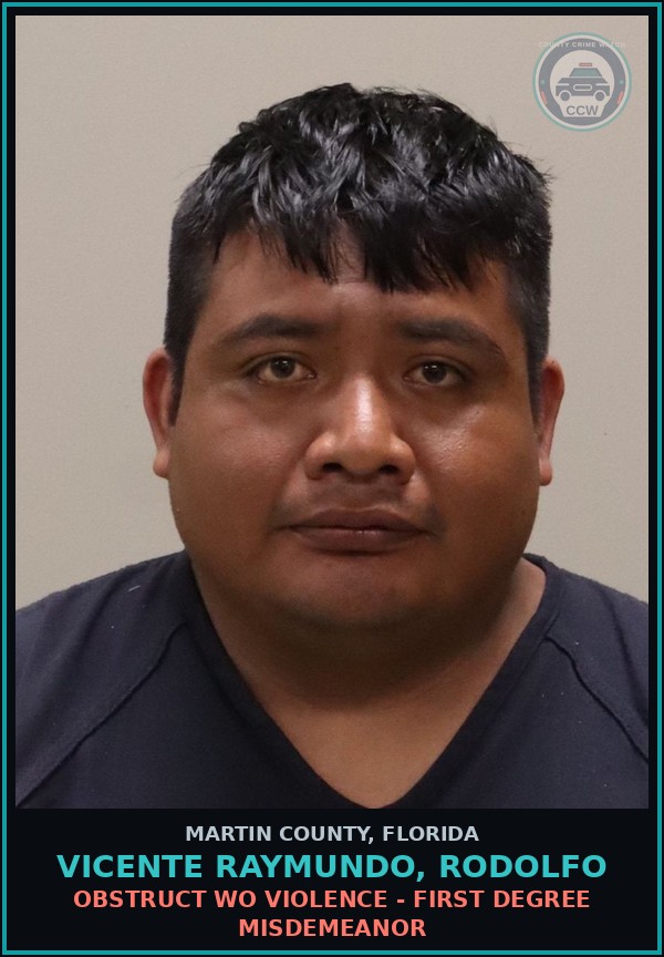 Booking mugshot of VICENTE RAYMUNDO, RODOLFO in Martin County