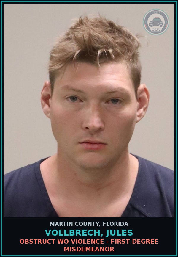 Booking mugshot of VOLLBRECH, JULES in Martin County