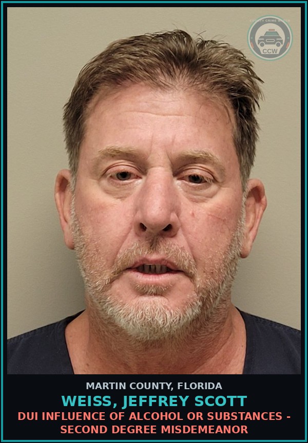 Booking mugshot of WEISS, JEFFREY SCOTT in Martin County
