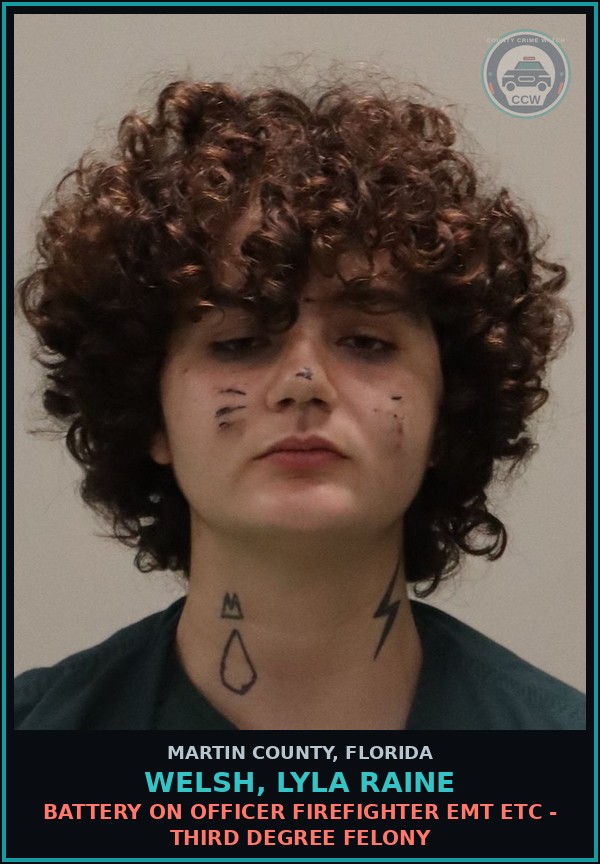 Booking mugshot of WELSH, LYLA RAINE in Martin County