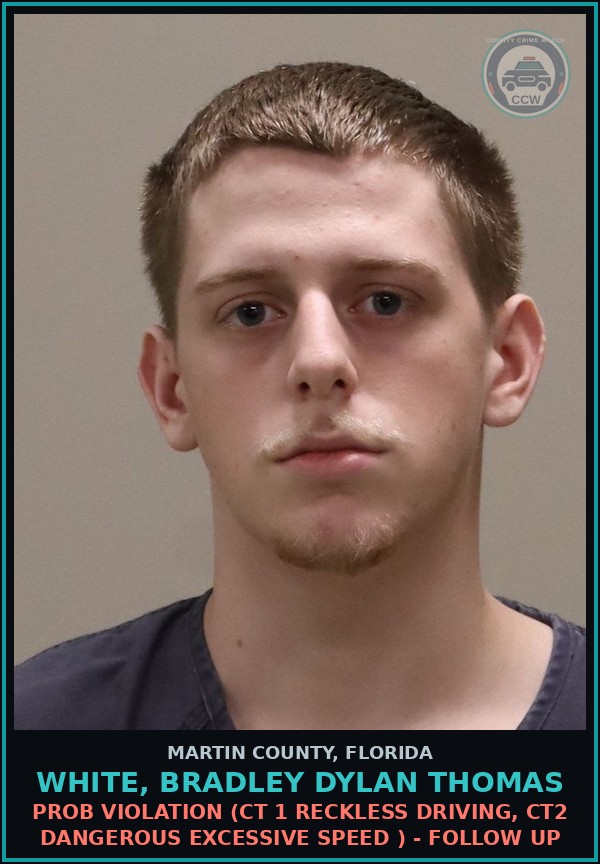 Booking mugshot of WHITE, BRADLEY DYLAN THOMAS in Martin County