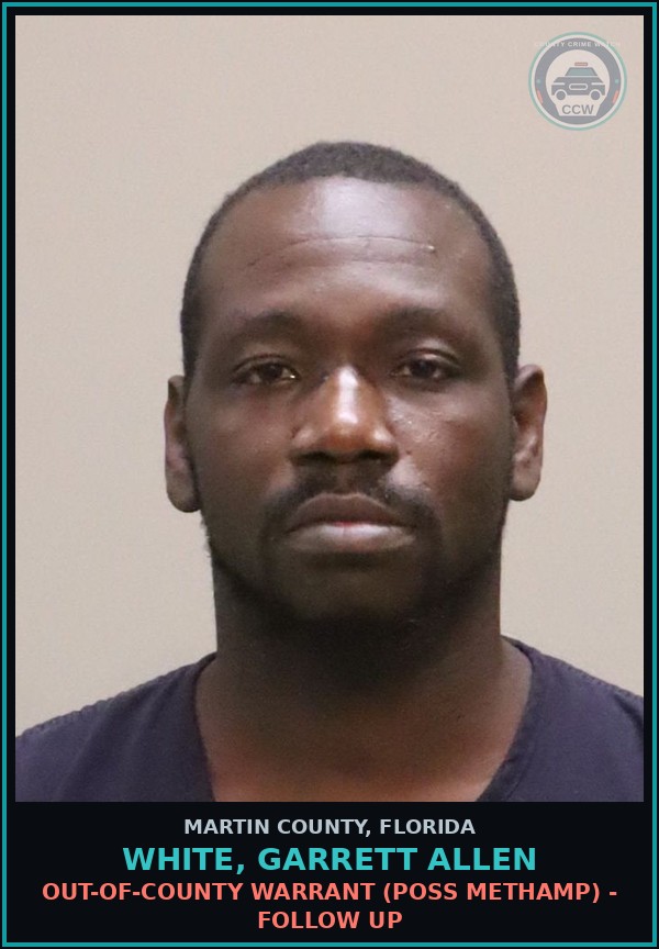 Booking mugshot of WHITE, GARRETT ALLEN in Martin County