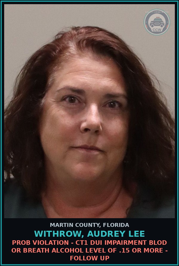 Booking mugshot of WITHROW, AUDREY LEE in Martin County