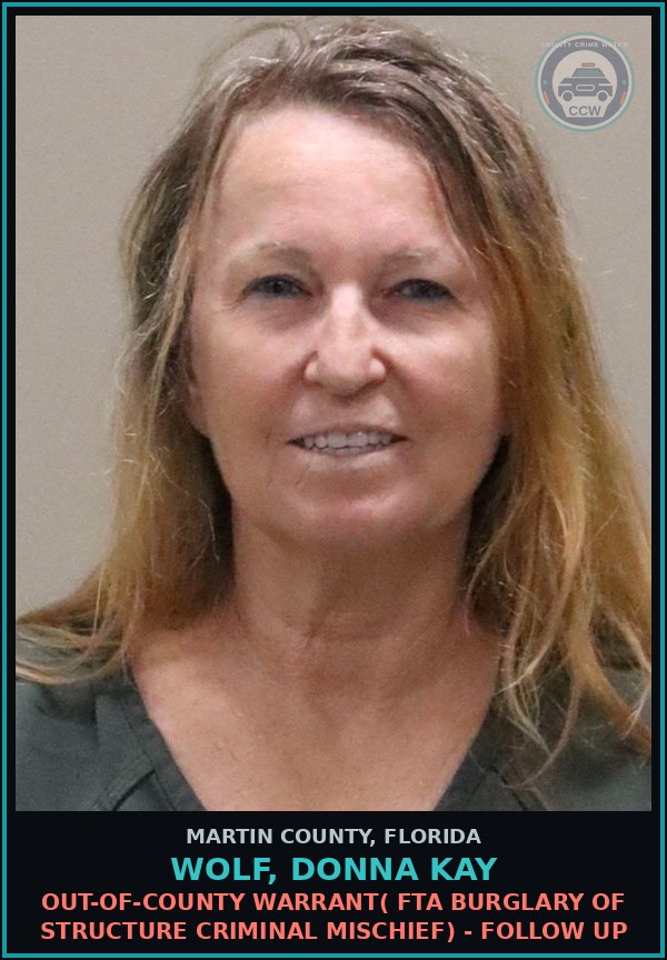Booking mugshot of WOLF, DONNA KAY in Martin County
