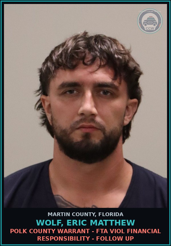 Booking mugshot of WOLF, ERIC MATTHEW in Martin County