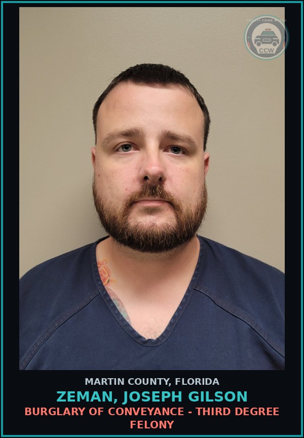 Booking mugshot of ZEMAN, JOSEPH GILSON in Martin County