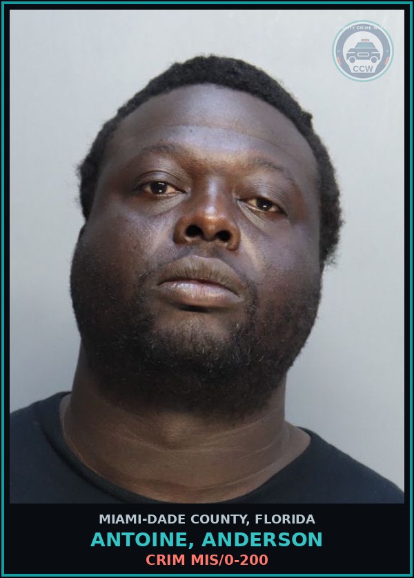 Booking mugshot of ANTOINE, ANDERSON in Miami-Dade County