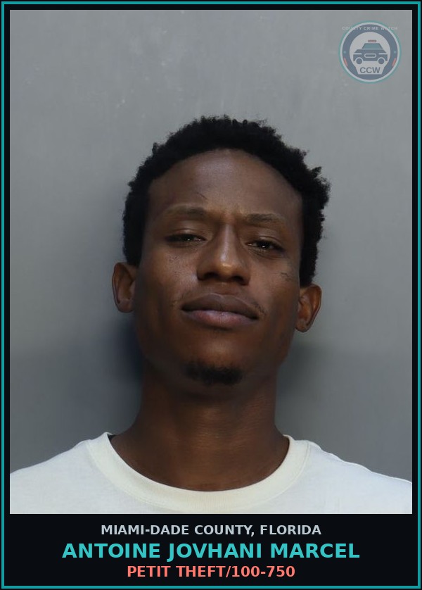 Booking mugshot of ANTOINE JOVHANI  MARCEL in Miami-Dade County