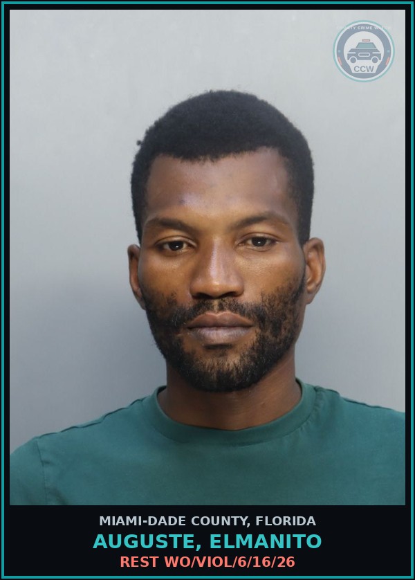 Booking mugshot of AUGUSTE, ELMANITO in Miami-Dade County