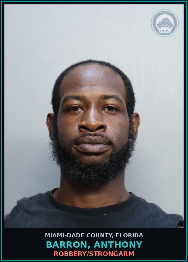 Booking mugshot of BARRON, ANTHONY in Miami-Dade County