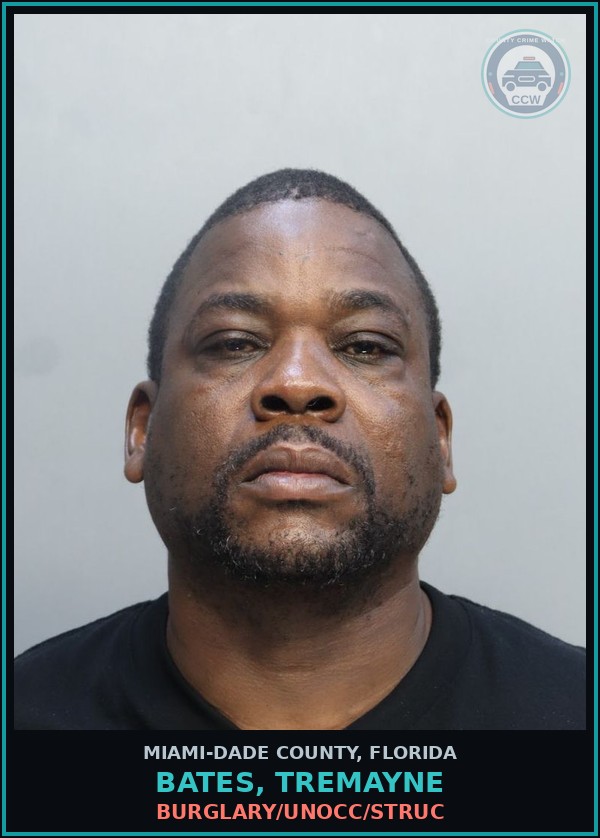 Booking mugshot of BATES, TREMAYNE in Miami-Dade County