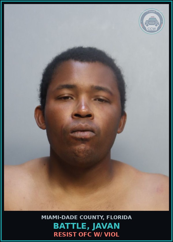 Booking mugshot of BATTLE, JAVAN in Miami-Dade County
