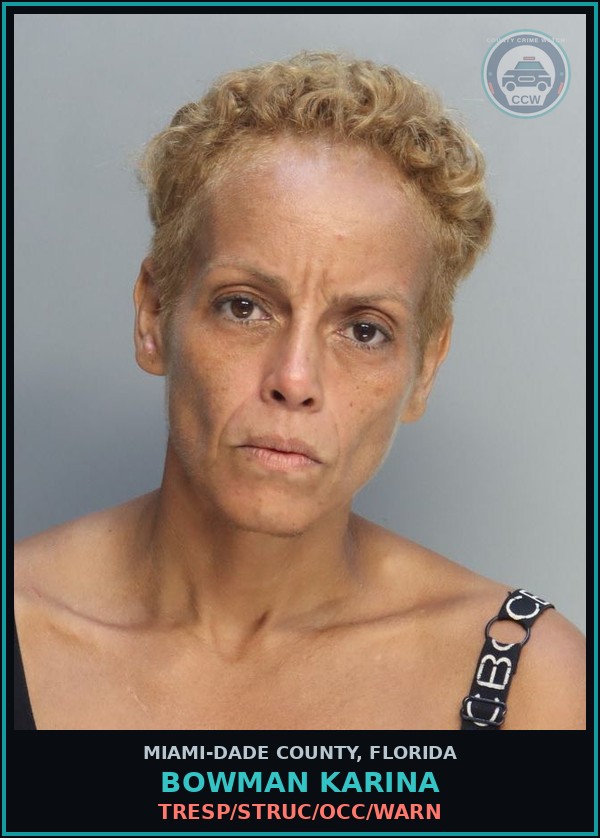 Booking mugshot of BOWMAN KARINA in Miami-Dade County