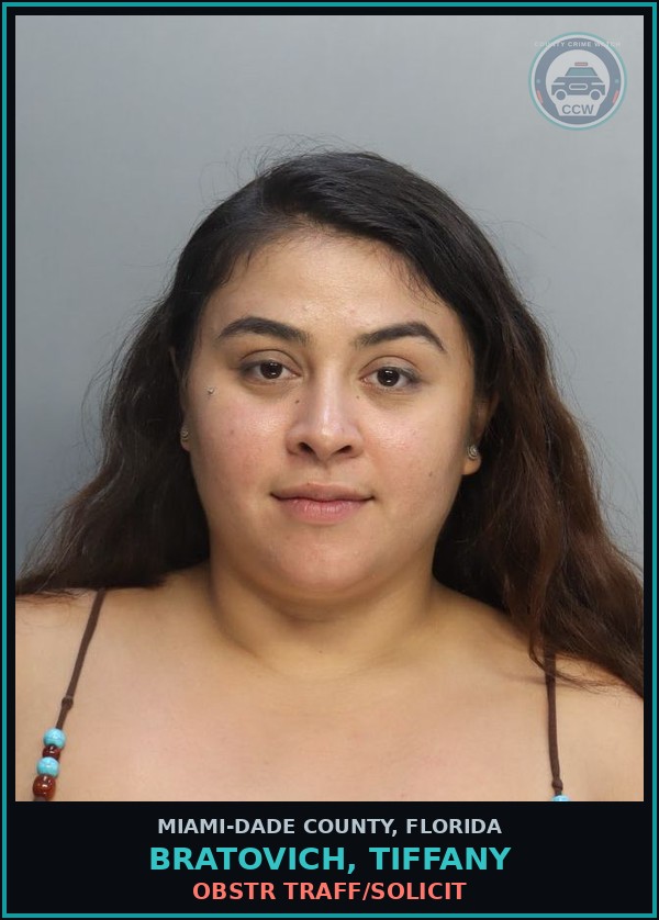 Booking mugshot of BRATOVICH, TIFFANY in Miami-Dade County