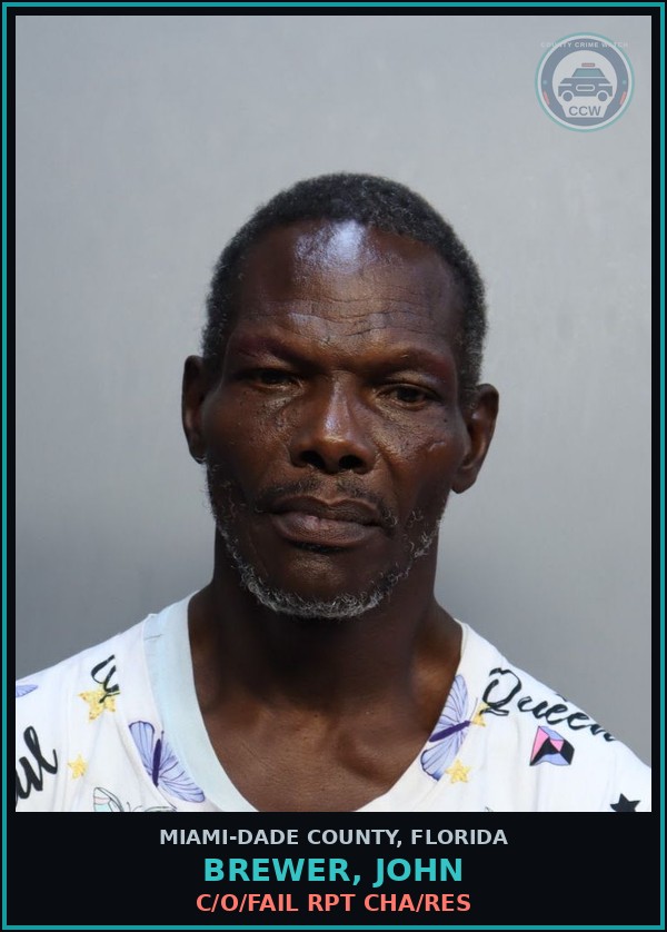 Booking mugshot of BREWER, JOHN in Miami-Dade County