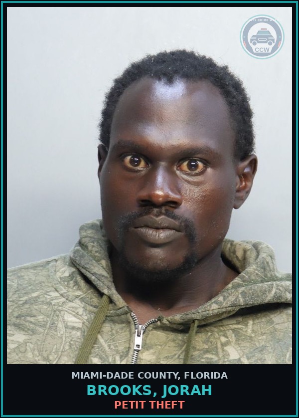 Booking mugshot of BROOKS, JORAH in Miami-Dade County