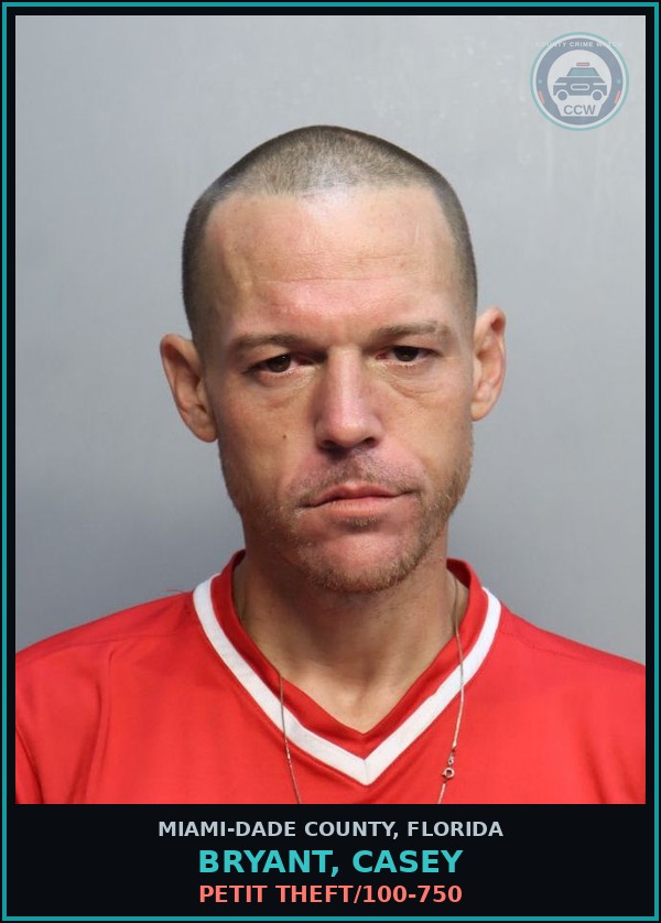 Booking mugshot of BRYANT, CASEY in Miami-Dade County