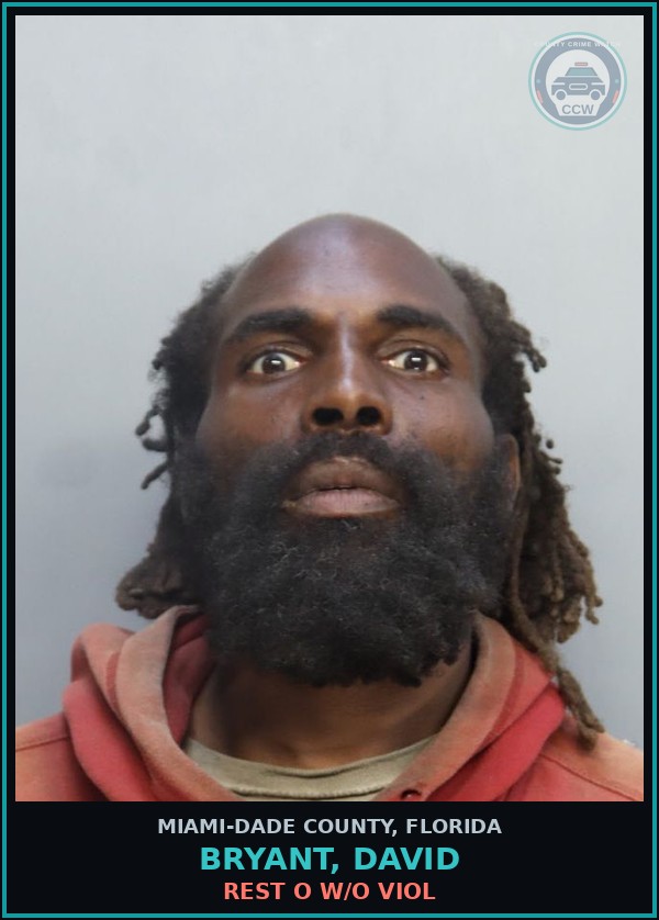 Booking mugshot of BRYANT, DAVID in Miami-Dade County