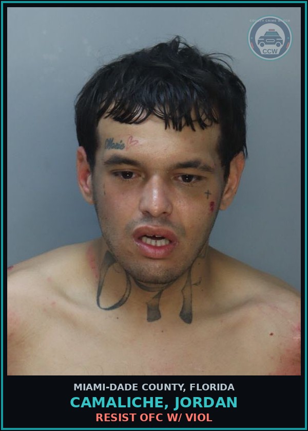 Booking mugshot of CAMALICHE, JORDAN in Miami-Dade County