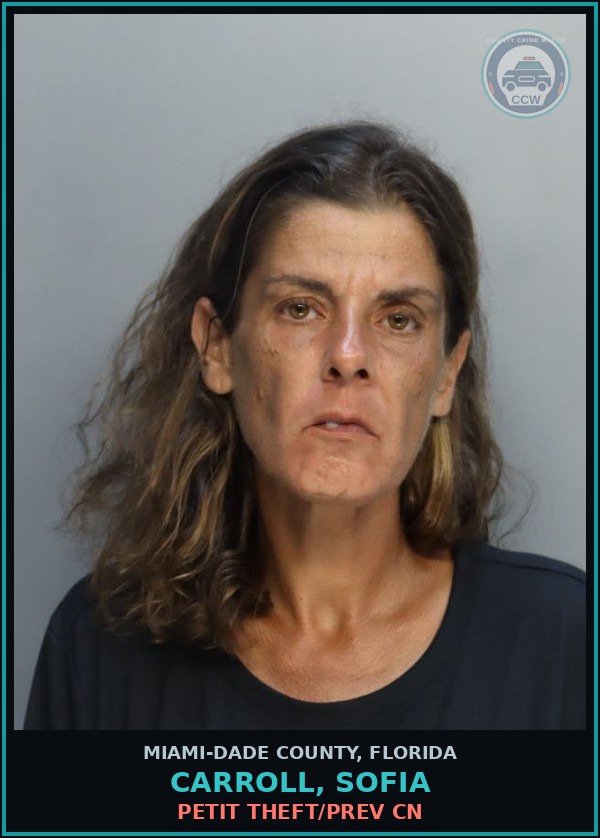 Booking mugshot of CARROLL, SOFIA in Miami-Dade County