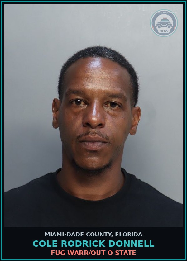 Booking mugshot of COLE RODRICK  DONNELL in Miami-Dade County