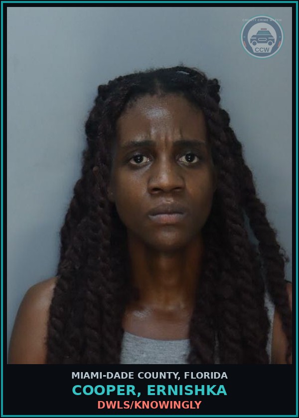 Booking mugshot of COOPER, ERNISHKA in Miami-Dade County