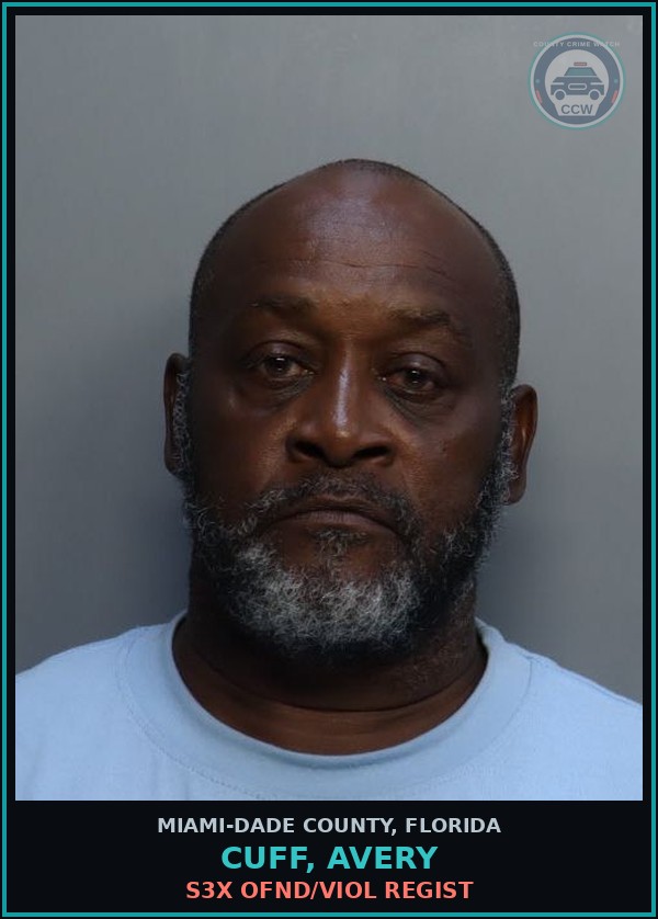 Booking mugshot of CUFF, AVERY in Miami-Dade County