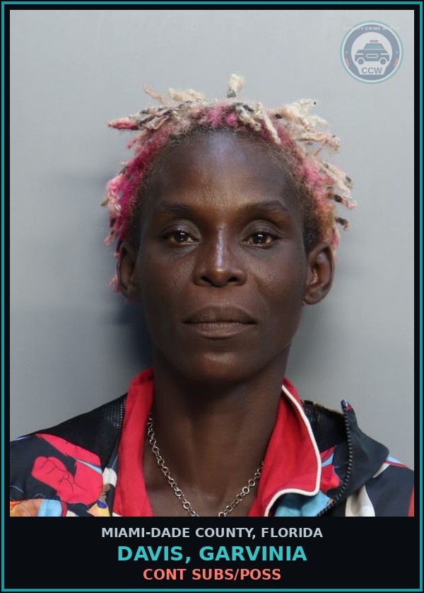Booking mugshot of DAVIS, GARVINIA in Miami-Dade County