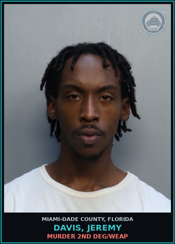 Booking mugshot of DAVIS, JEREMY in Miami-Dade County