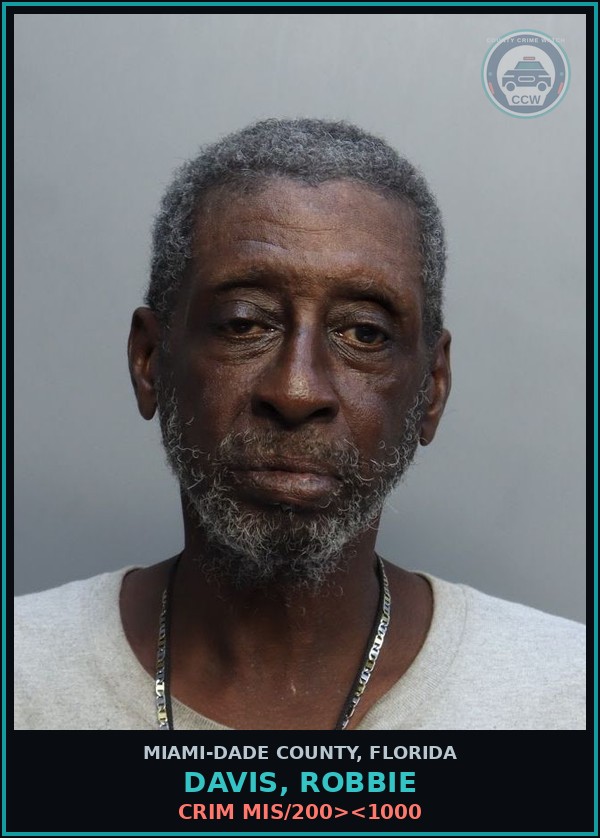 Booking mugshot of DAVIS, ROBBIE in Miami-Dade County