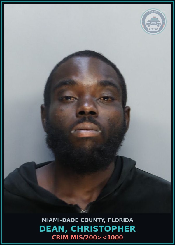 Booking mugshot of DEAN, CHRISTOPHER in Miami-Dade County
