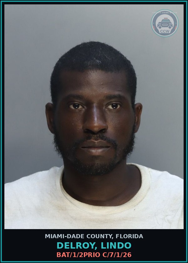 Booking mugshot of DELROY, LINDO in Miami-Dade County